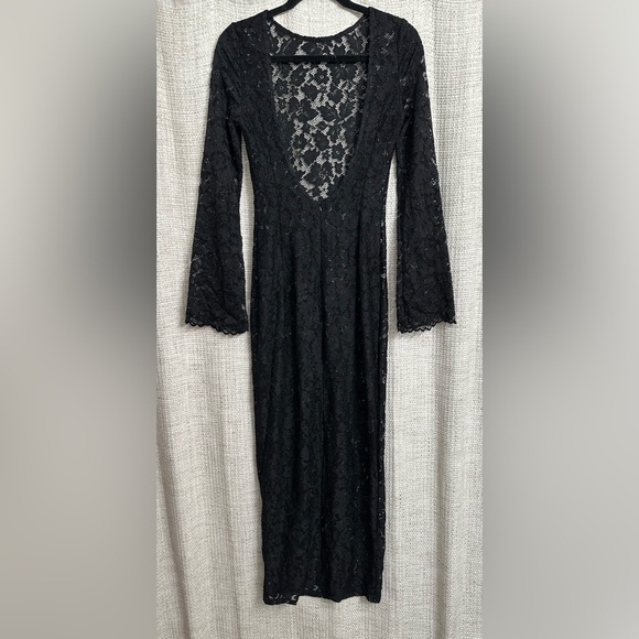 Black Lace Long Sleeve Maxi Dress Small (No Size Tag) - Picture 4 of 6
